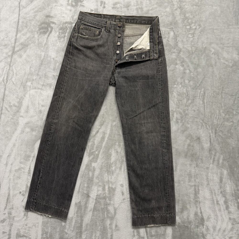 VTG 90s Levis Faded Black 501 Button Fly Jeans Exposed Hem USA 31x30(Fits 29x28)